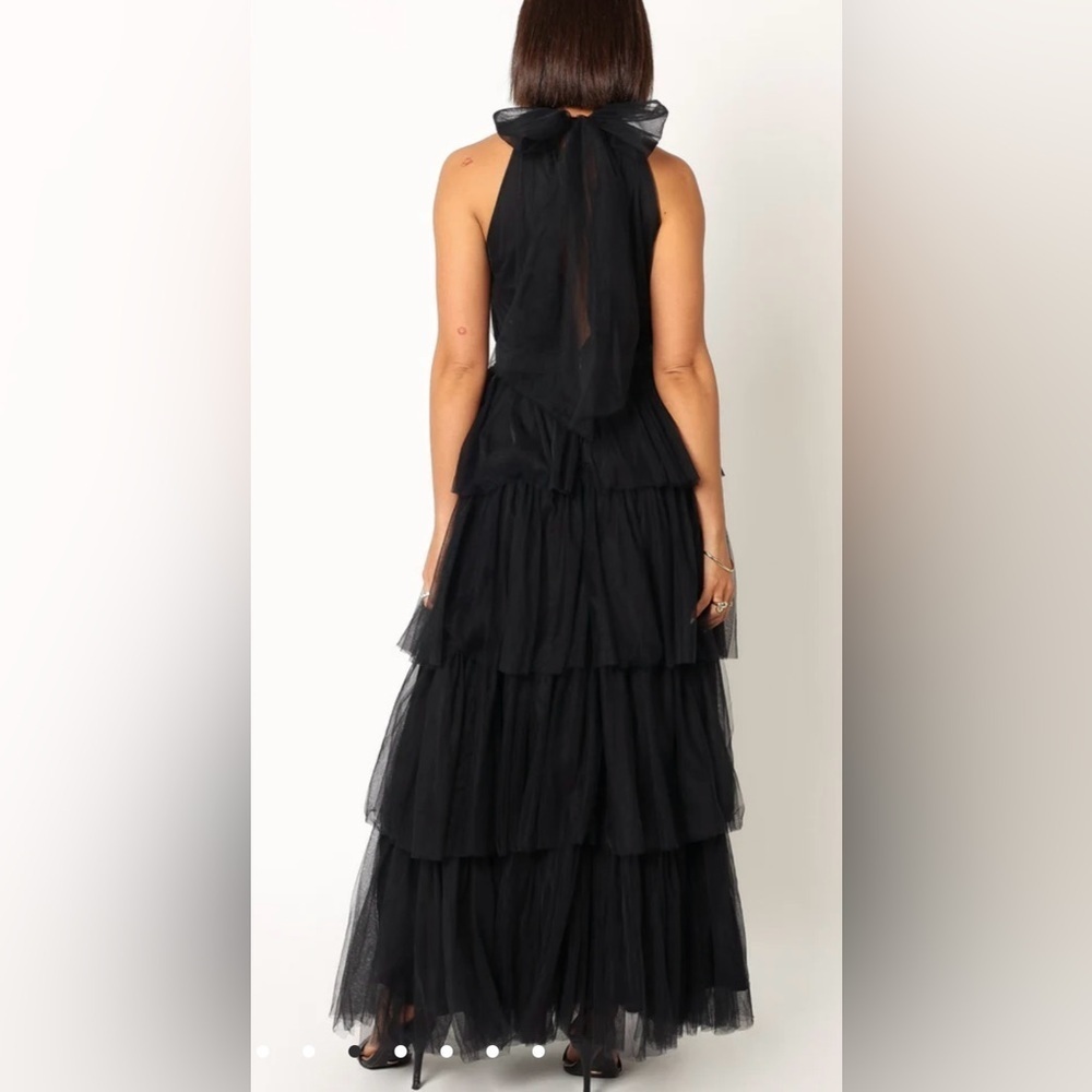 NWOT Petal and Pup Black FRANCES halter tulle tiered bow maxi dress sz M - Picture 3 of 9
